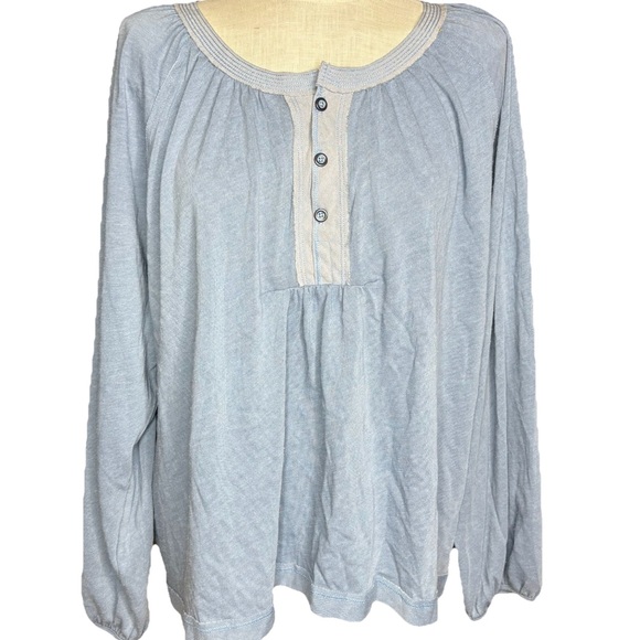 Free People We the Free Blue Acadia Henley - Picture 1 of 8